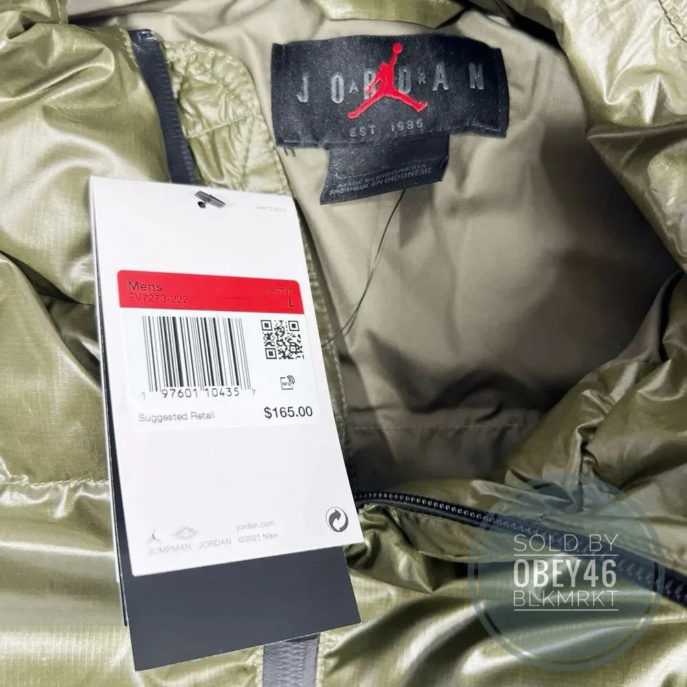 Nike Air Jordan Flight Shine Down Fill Therma Fit  Vest Green FV7273-222 Size L - Picture 2 of 4